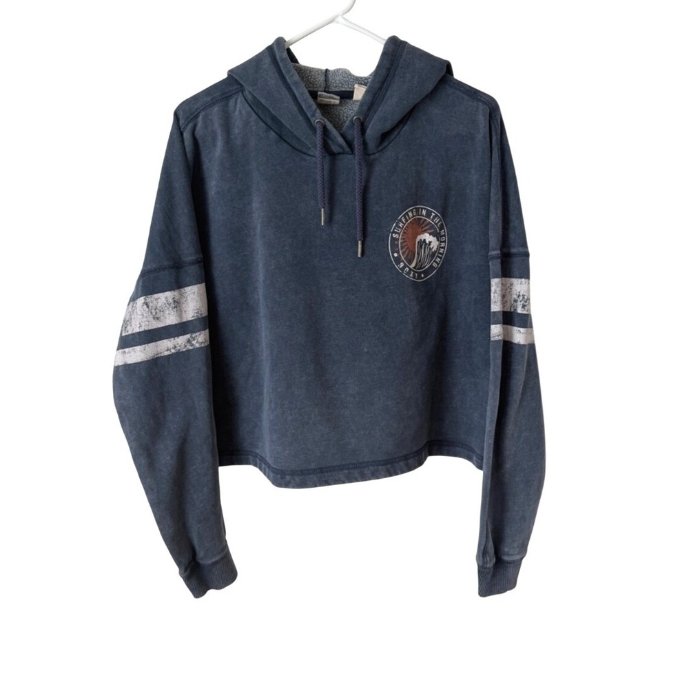 Roxy Pullover Cropped Hoodie Mineral Washed Blue Free In The Sea Surf Beach Lg
